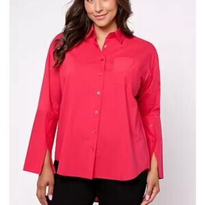 NWOT QVC Studio Park x Amy Stran Modern Button Front Shirt Sz M in Rouge, Cotton